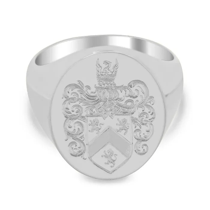 deBebians Mens Oval Signet Ring Large Hand Engraved Family Crest Logo Rings