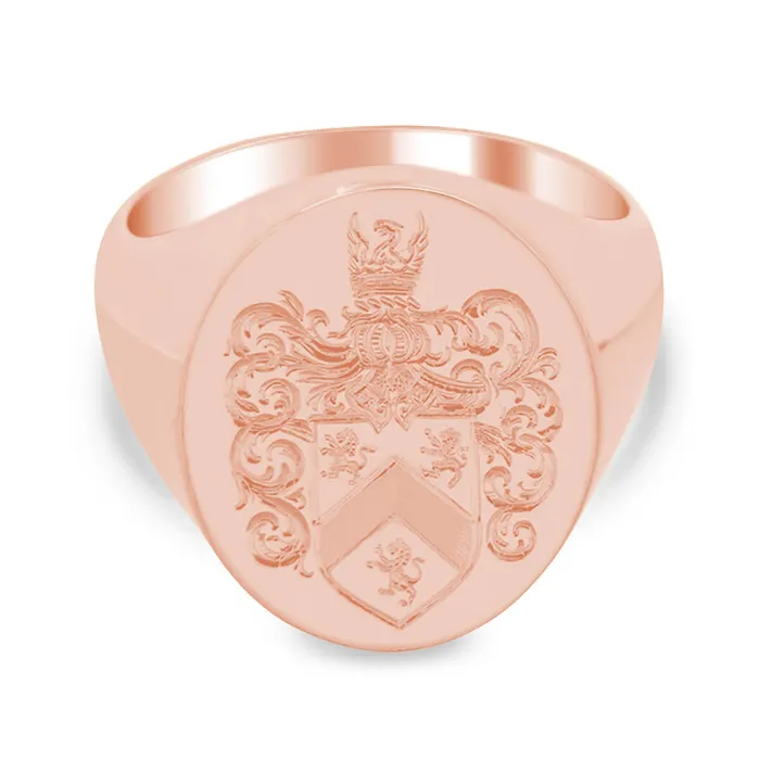 deBebians Mens Oval Signet Ring Large Hand Engraved Family Crest Logo Rings