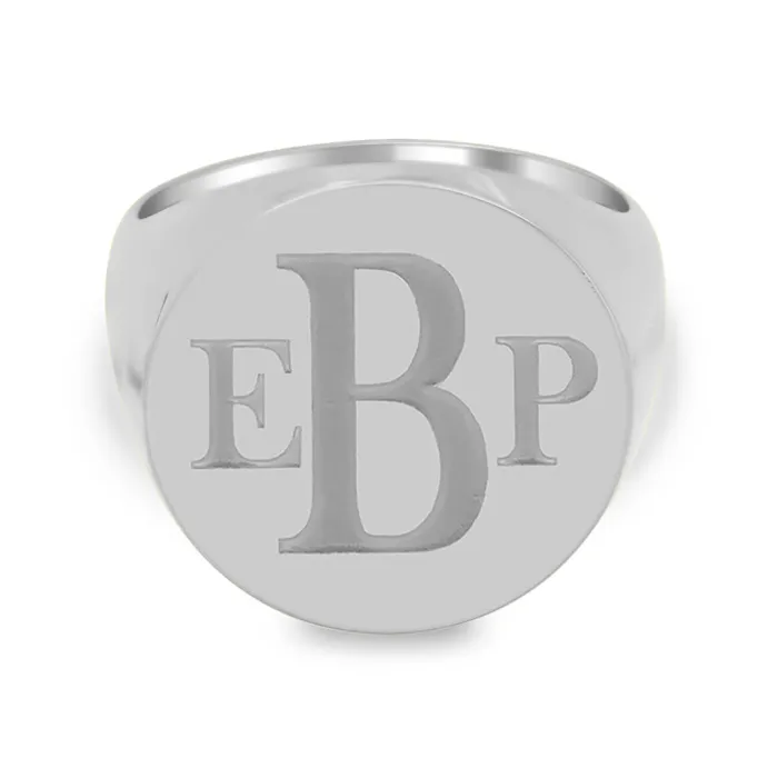 deBebians Mens Round Signet Ring Extra Large Laser Engraved Roman Monogram Rings