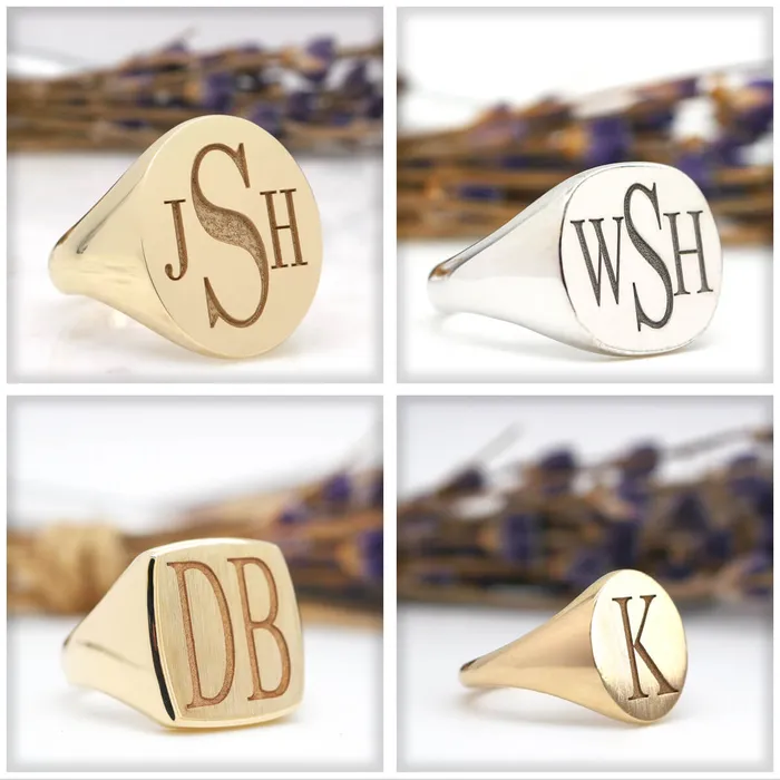 deBebians Mens Round Signet Ring Extra Large Laser Engraved Roman Monogram Rings