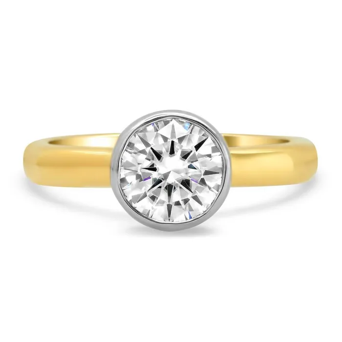 deBebians Rings 7mm Forever One Moissanite Bezel Engagement Ring