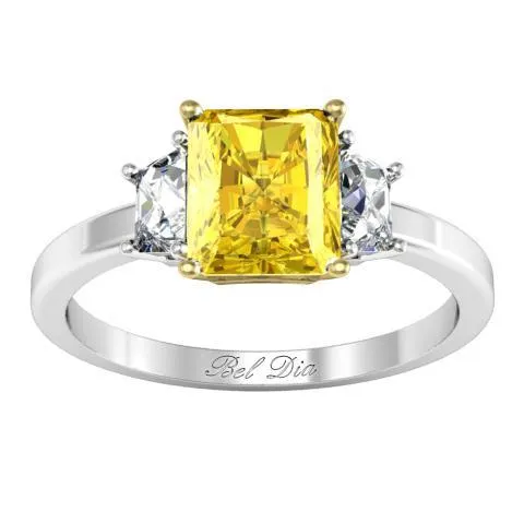 deBebians Rings Three Stone Radiant Yellow Diamond Engagement Ring