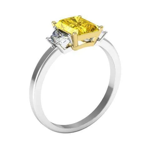 deBebians Rings Three Stone Radiant Yellow Diamond Engagement Ring