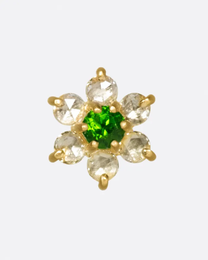 Diamond and Chrome Diopside Flower Threadless Stud Earring NEW YORK ADORNED Earrings Diamond and Chrome Diopside Flower Threadless Stud Earring NEW YORK ADORNED Earrings