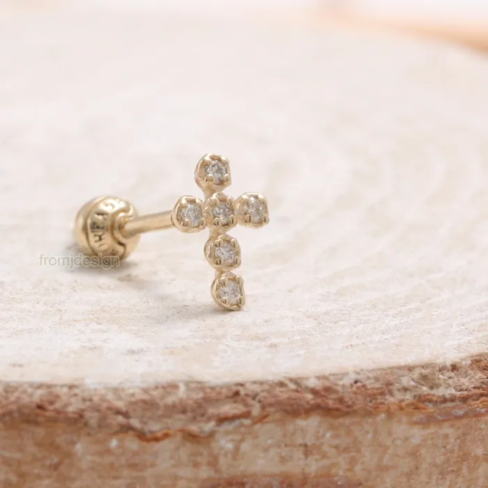 Diamond Cross Ear Piercing from J Shop Earrings