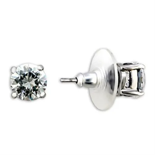 Earrings 8X163 Rhodium Brass Earrings with AAA Grade CZ in Clear Alamode