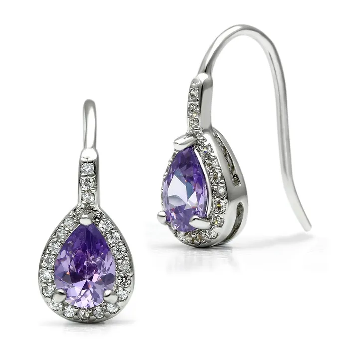 Earrings Alamode 3W100 Rhodium Brass Earrings with AAA Grade CZ in Amethyst