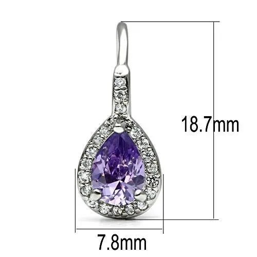Earrings Alamode 3W100 Rhodium Brass Earrings with AAA Grade CZ in Amethyst