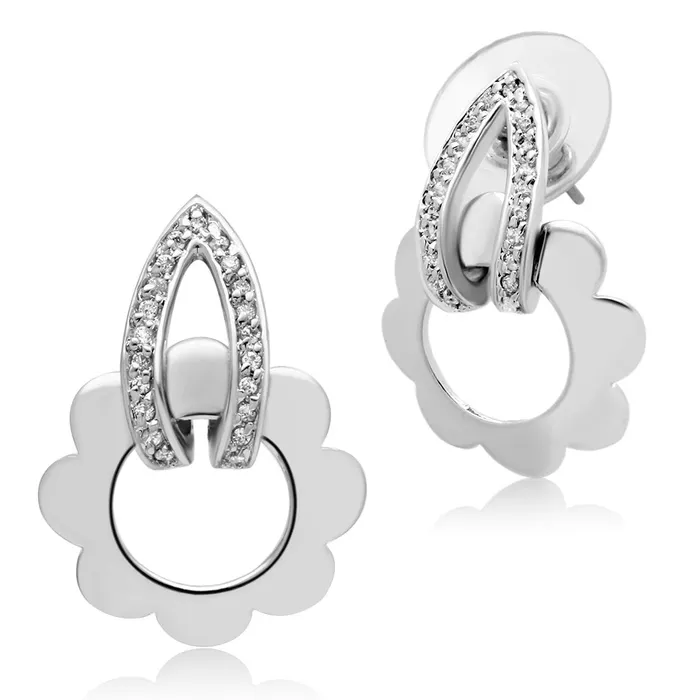 Earrings Alamode 3W302 Rhodium Brass Earrings with AAA Grade CZ in Clear