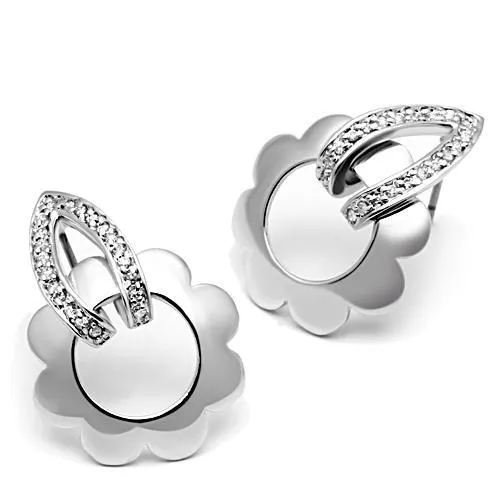 Earrings Alamode 3W302 Rhodium Brass Earrings with AAA Grade CZ in Clear