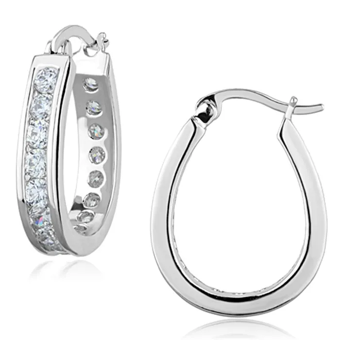 Earrings Alamode 3W625 Rhodium Brass Earrings with AAA Grade CZ in Clear