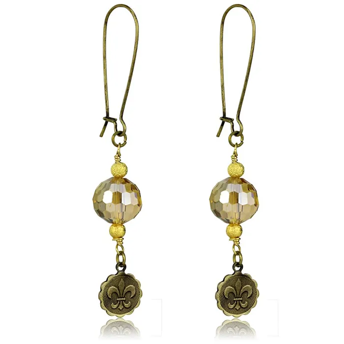 Earrings Alamode LO3806 Antique Copper White Metal Earrings with Synthetic Glass Bead in Champagne Earrings Alamode LO3806 Antique Copper White Metal Earrings with Synthetic Glass Bead in Champagne