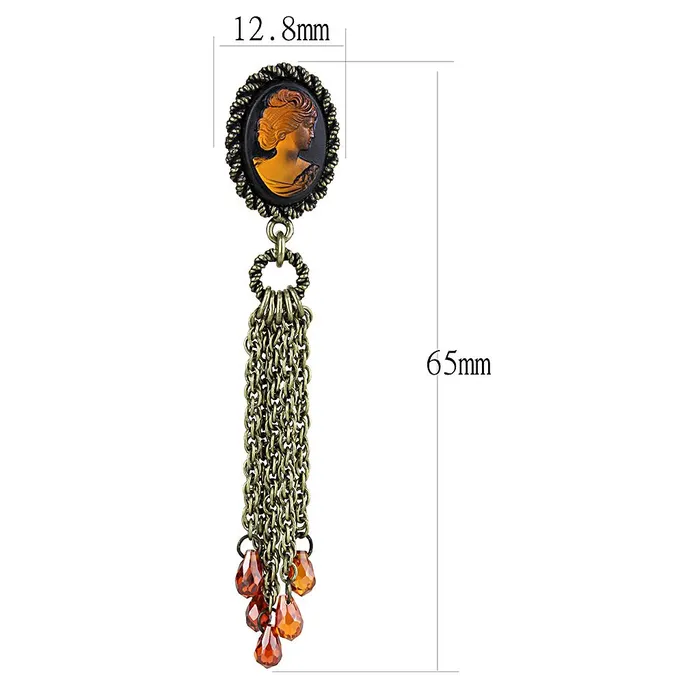 Earrings Alamode LO4185 Antique Copper Brass Earrings with Synthetic Synthetic Stone in Smoked Quartz