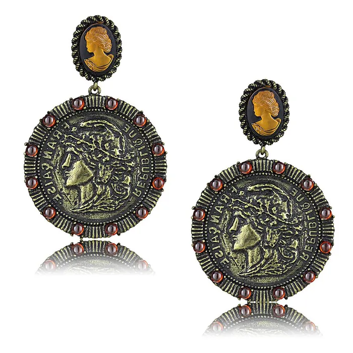 Earrings Alamode LO4190 Antique Copper Brass Earrings with Synthetic Synthetic Stone in Smoked Quartz Earrings Alamode LO4190 Antique Copper Brass Earrings with Synthetic Synthetic Stone in Smoked Quartz