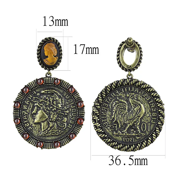 Earrings Alamode LO4190 Antique Copper Brass Earrings with Synthetic Synthetic Stone in Smoked Quartz