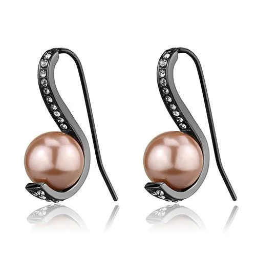 Earrings Alamode TK2728 IP Light Black IP Gun Stainless Steel Earrings with Synthetic Pearl in Light Peach Earrings Alamode TK2728 IP Light Black IP Gun Stainless Steel Earrings with Synthetic Pearl in Light Peach