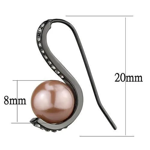 Earrings Alamode TK2728 IP Light Black IP Gun Stainless Steel Earrings with Synthetic Pearl in Light Peach