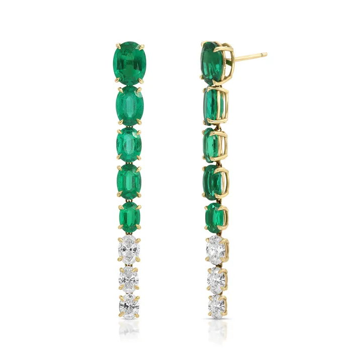Earrings Anita Ko OVAL SHAPE EMERALD AND DIAMOND DROP EARRINGS