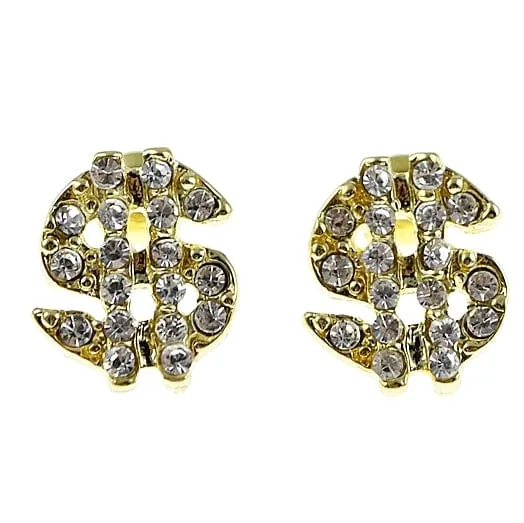 Earrings Bling Cartel Admin Dollar Sign Gold Finish Iced Bling Earrings