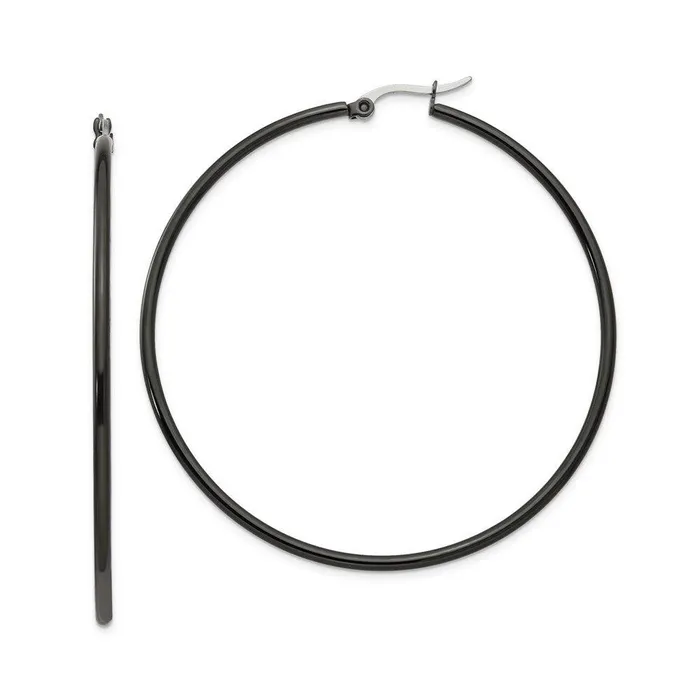 Earrings Chisel Stainless Steel Black IP plated 60mm Hoop Earrings