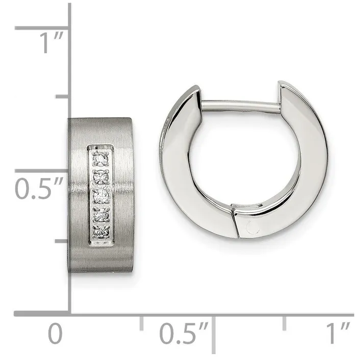 Earrings Chisel Stainless Steel CZ Brushed Polished Round Hinged Hoop Earrings Earrings Chisel Stainless Steel CZ Brushed Polished Round Hinged Hoop Earrings