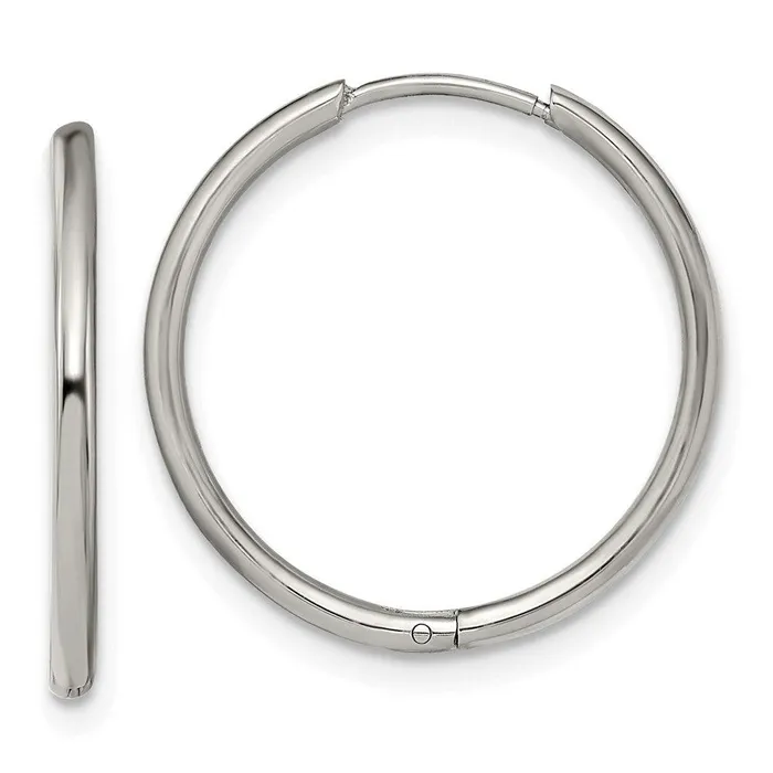 Earrings Chisel Stainless Steel Polished 16mm Hinged Hoop Earrings