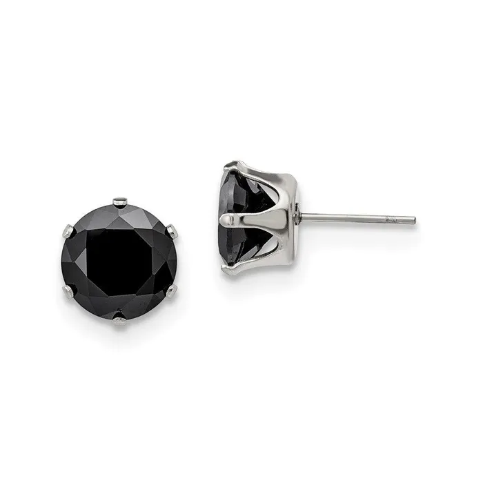 Earrings Chisel Stainless Steel Polished 10mm Black Round CZ Stud Post Earrings Earrings Chisel Stainless Steel Polished 10mm Black Round CZ Stud Post Earrings