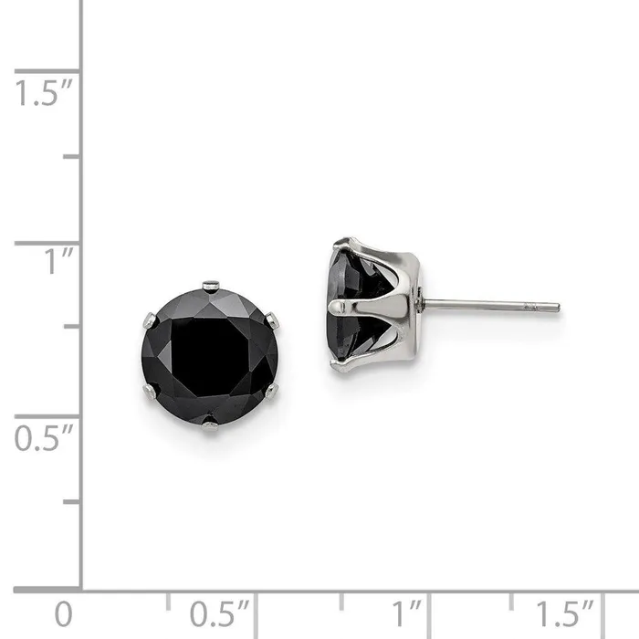 Earrings Chisel Stainless Steel Polished 10mm Black Round CZ Stud Post Earrings Earrings Chisel Stainless Steel Polished 10mm Black Round CZ Stud Post Earrings