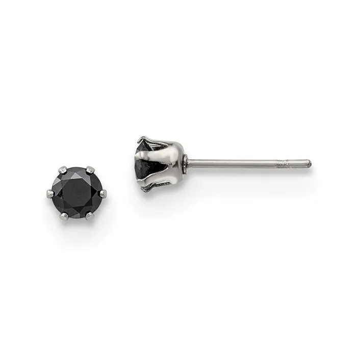 Earrings Chisel Stainless Steel Polished 4mm Black Round CZ Stud Post Earrings Earrings Chisel Stainless Steel Polished 4mm Black Round CZ Stud Post Earrings