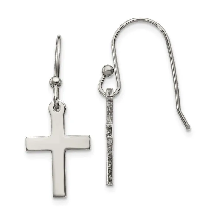 Earrings Chisel Stainless Steel Polished Cross Dangle Shepherd Hook Earrings Earrings Chisel Stainless Steel Polished Cross Dangle Shepherd Hook Earrings