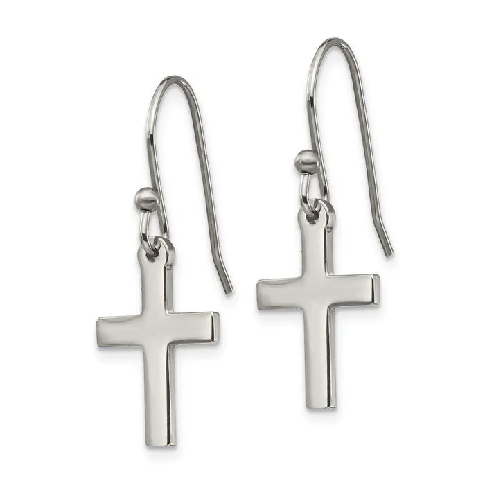 Earrings Chisel Stainless Steel Polished Cross Dangle Shepherd Hook Earrings Earrings Chisel Stainless Steel Polished Cross Dangle Shepherd Hook Earrings