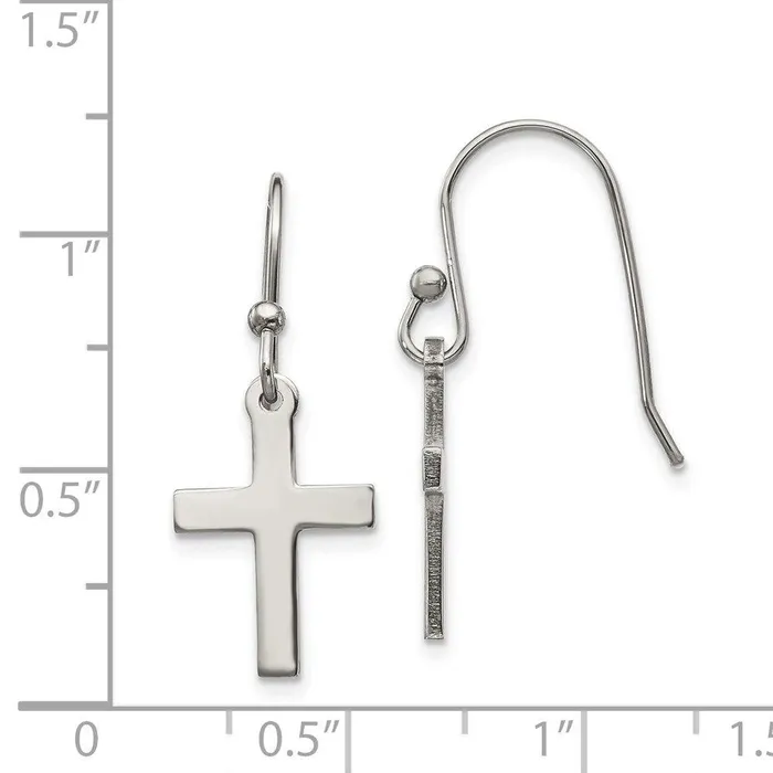Earrings Chisel Stainless Steel Polished Cross Dangle Shepherd Hook Earrings Earrings Chisel Stainless Steel Polished Cross Dangle Shepherd Hook Earrings