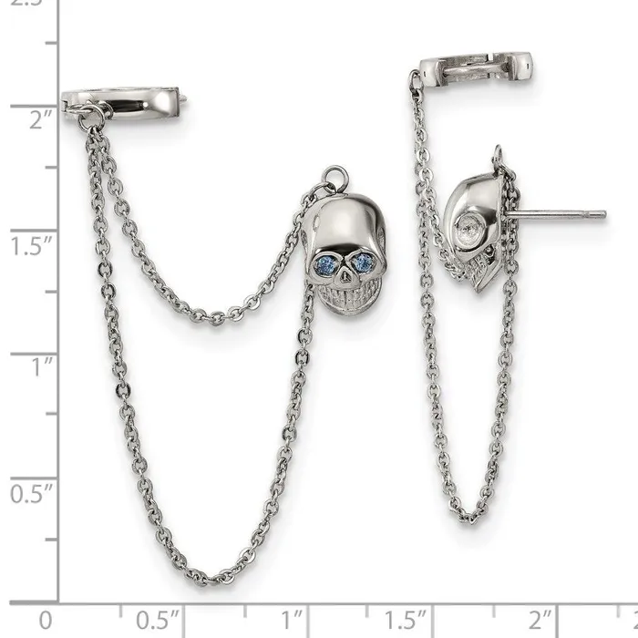 Earrings Chisel Stainless Steel Polished Double Earrings wHoop Chain Dangle Blue CZ Post Earrings Chisel Stainless Steel Polished Double Earrings wHoop Chain Dangle Blue CZ Post