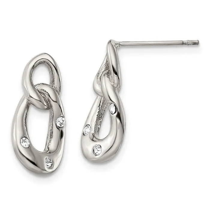 Earrings Chisel Stainless Steel Polished Two Loop 3 Crystal Dangle Earrings Earrings Chisel Stainless Steel Polished Two Loop 3 Crystal Dangle Earrings