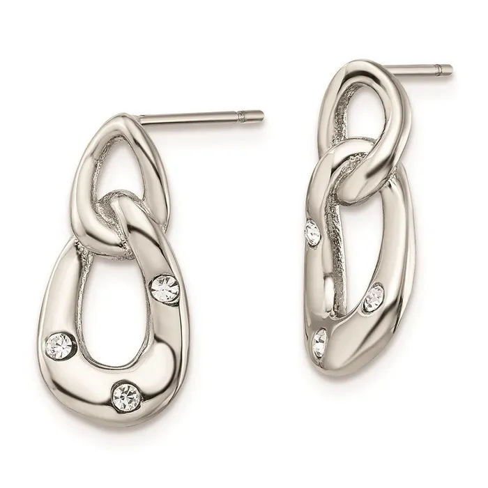Earrings Chisel Stainless Steel Polished Two Loop 3 Crystal Dangle Earrings Earrings Chisel Stainless Steel Polished Two Loop 3 Crystal Dangle Earrings