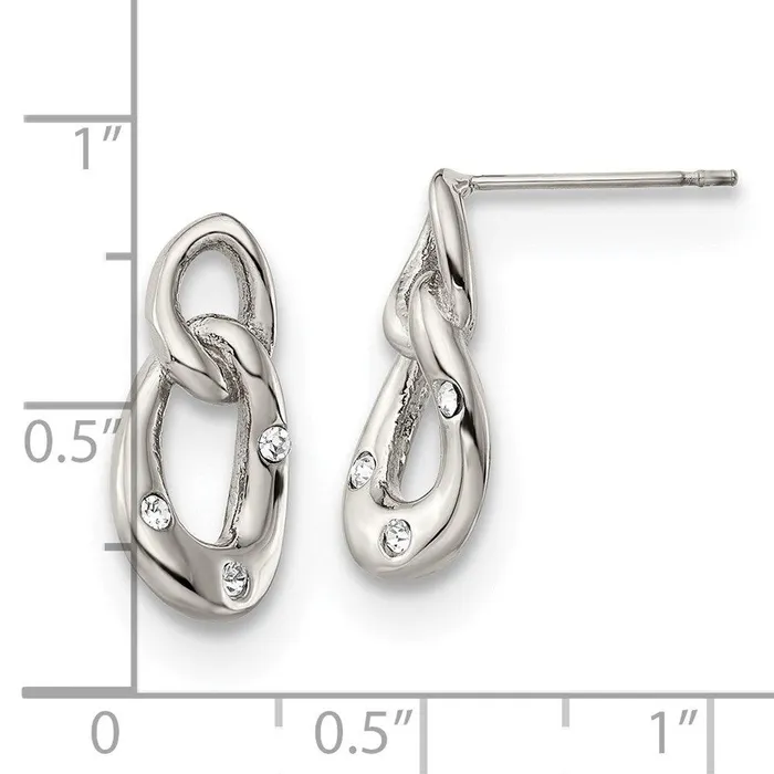 Earrings Chisel Stainless Steel Polished Two Loop 3 Crystal Dangle Earrings Earrings Chisel Stainless Steel Polished Two Loop 3 Crystal Dangle Earrings