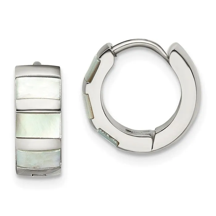 Earrings Chisel Stainless Steel Polished with Shell Pearl Hinged Hoop Earrings Earrings Chisel Stainless Steel Polished with Shell Pearl Hinged Hoop Earrings