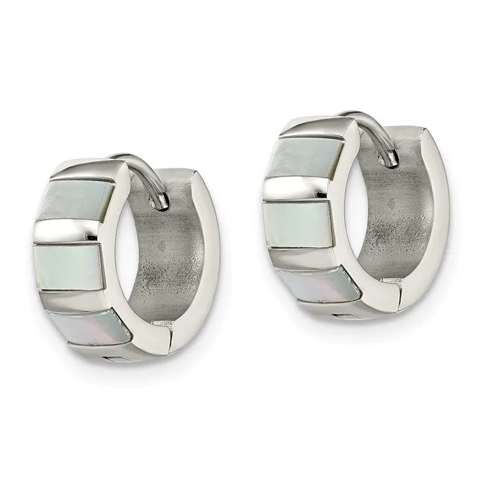 Earrings Chisel Stainless Steel Polished with Shell Pearl Hinged Hoop Earrings Earrings Chisel Stainless Steel Polished with Shell Pearl Hinged Hoop Earrings