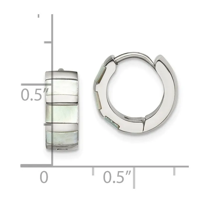 Earrings Chisel Stainless Steel Polished with Shell Pearl Hinged Hoop Earrings Earrings Chisel Stainless Steel Polished with Shell Pearl Hinged Hoop Earrings