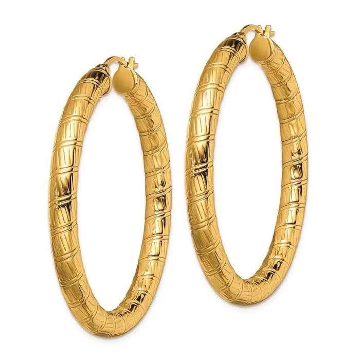 Earrings Chisel Stainless Steel Yellow IPplated Textured Hollow Hoop Earrings Earrings Chisel Stainless Steel Yellow IPplated Textured Hollow Hoop Earrings