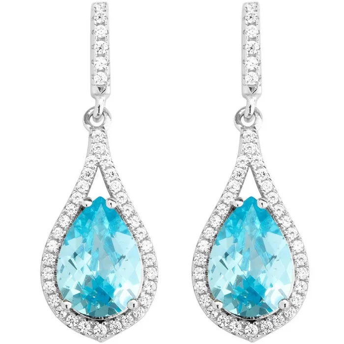 Earrings Classic Classic Womens Earrings Silver Teardrop Clear with Center Bright Blue CZ D5457 Earrings Classic Classic Womens Earrings Silver Teardrop Clear with Center Bright Blue CZ D5457