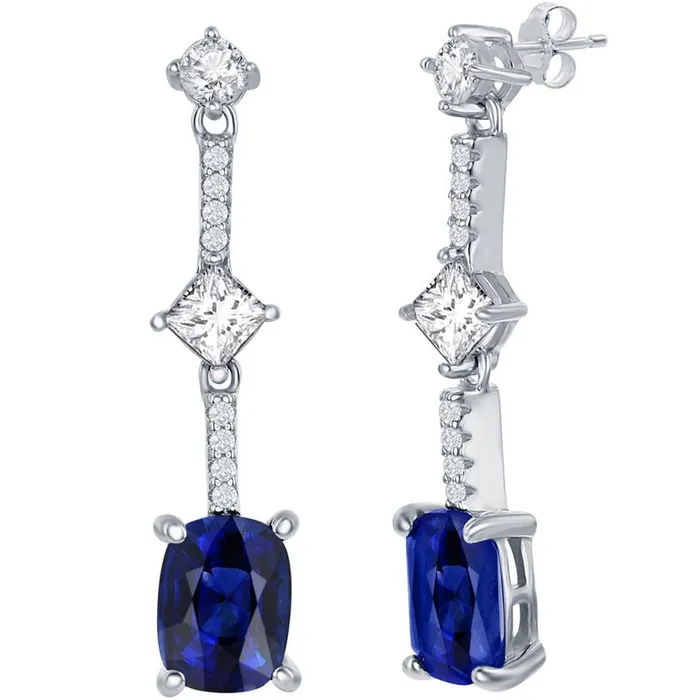 Earrings Classic Classic Womens Earrings Sterling Silver White and Cushion Cut Sapphire CZ D7841 Earrings Classic Classic Womens Earrings Sterling Silver White and Cushion Cut Sapphire CZ D7841