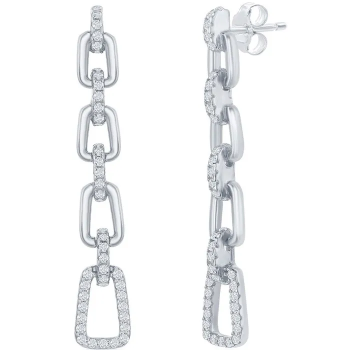 Earrings Classic Womens Earrings Sterling Silver Paperclip Design White CZ Long D7910 Classic Earrings Classic Womens Earrings Sterling Silver Paperclip Design White CZ Long D7910 Classic