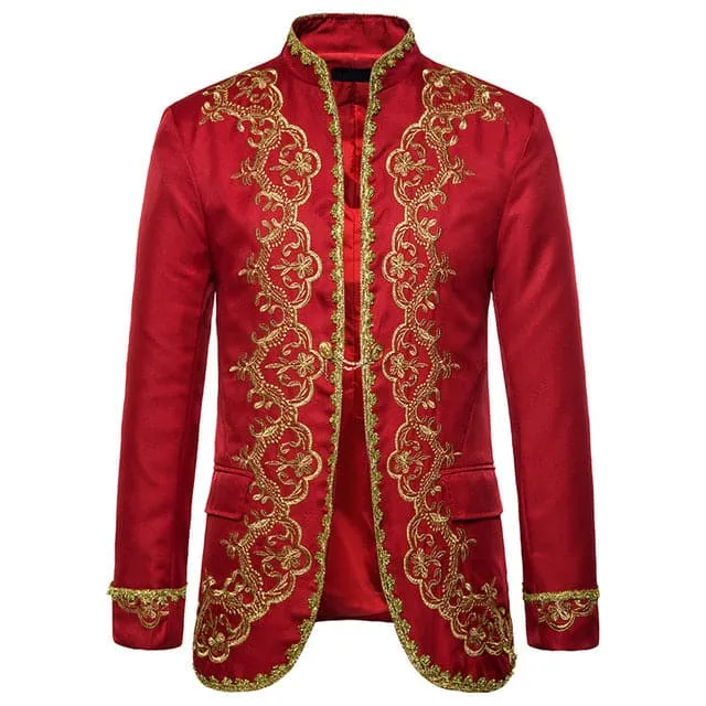 Earrings Divine Inspiration Styles KINGSTON SUITS Mens Fashion Red Gold Embroidery Regal Palace Style Blazer Jacket Matching Vest
