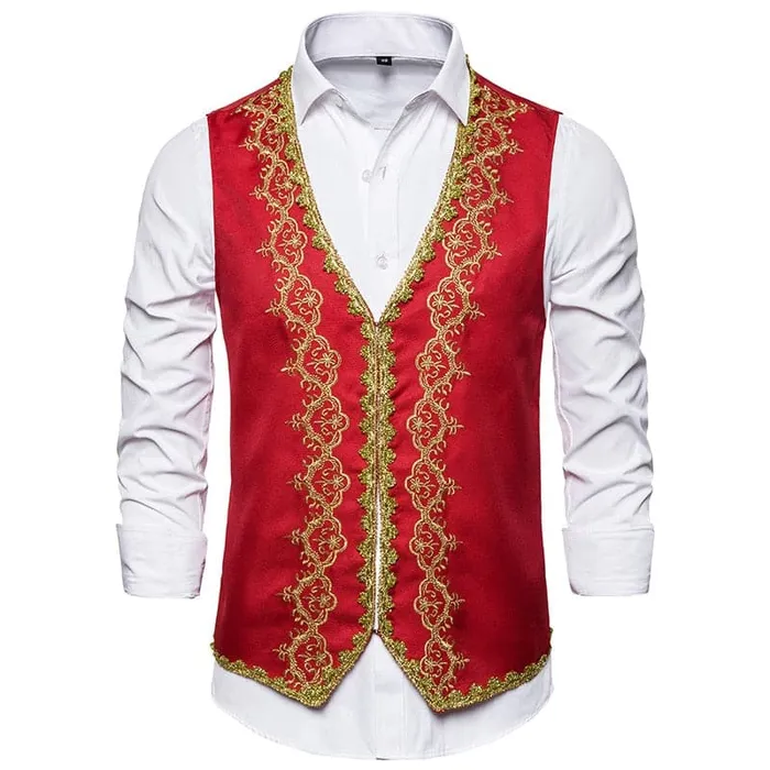 Earrings Divine Inspiration Styles KINGSTON SUITS Mens Fashion Red Gold Embroidery Regal Palace Style Blazer Jacket Matching Vest