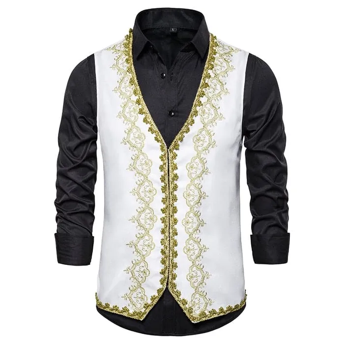 Earrings Divine Inspiration Styles KINGSTON SUITS Mens Fashion Red Gold Embroidery Regal Palace Style Blazer Jacket Matching Vest