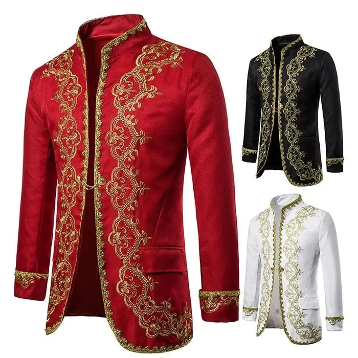 Earrings Divine Inspiration Styles KINGSTON SUITS Mens Fashion Red Gold Embroidery Regal Palace Style Blazer Jacket Matching Vest