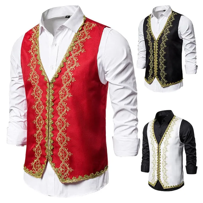 Earrings Divine Inspiration Styles KINGSTON SUITS Mens Fashion Red Gold Embroidery Regal Palace Style Blazer Jacket Matching Vest