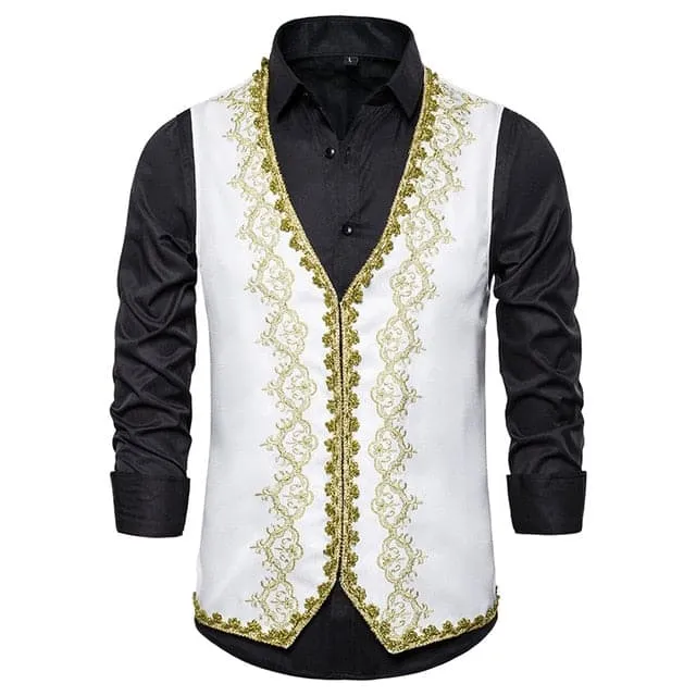 Earrings Divine Inspiration Styles KINGSTON SUITS Mens Fashion Red Gold Embroidery Regal Palace Style Blazer Jacket Matching Vest