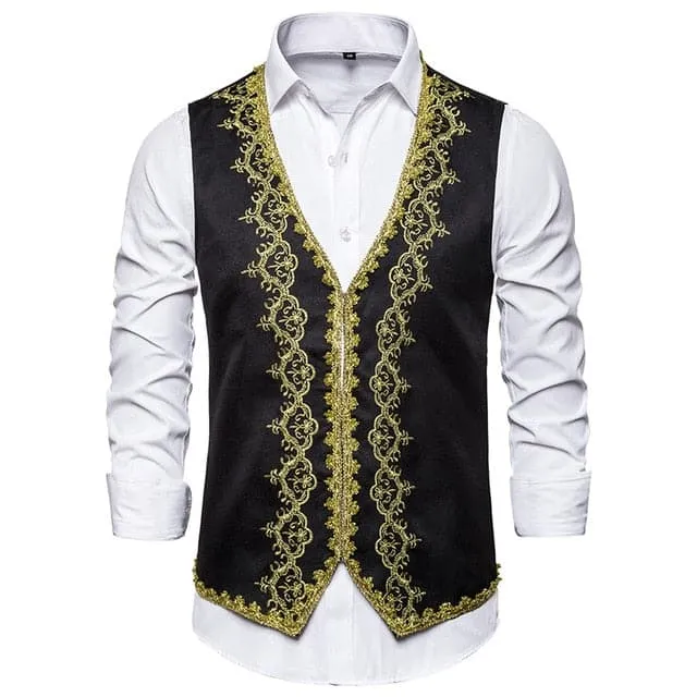 Earrings Divine Inspiration Styles KINGSTON SUITS Mens Fashion Red Gold Embroidery Regal Palace Style Blazer Jacket Matching Vest